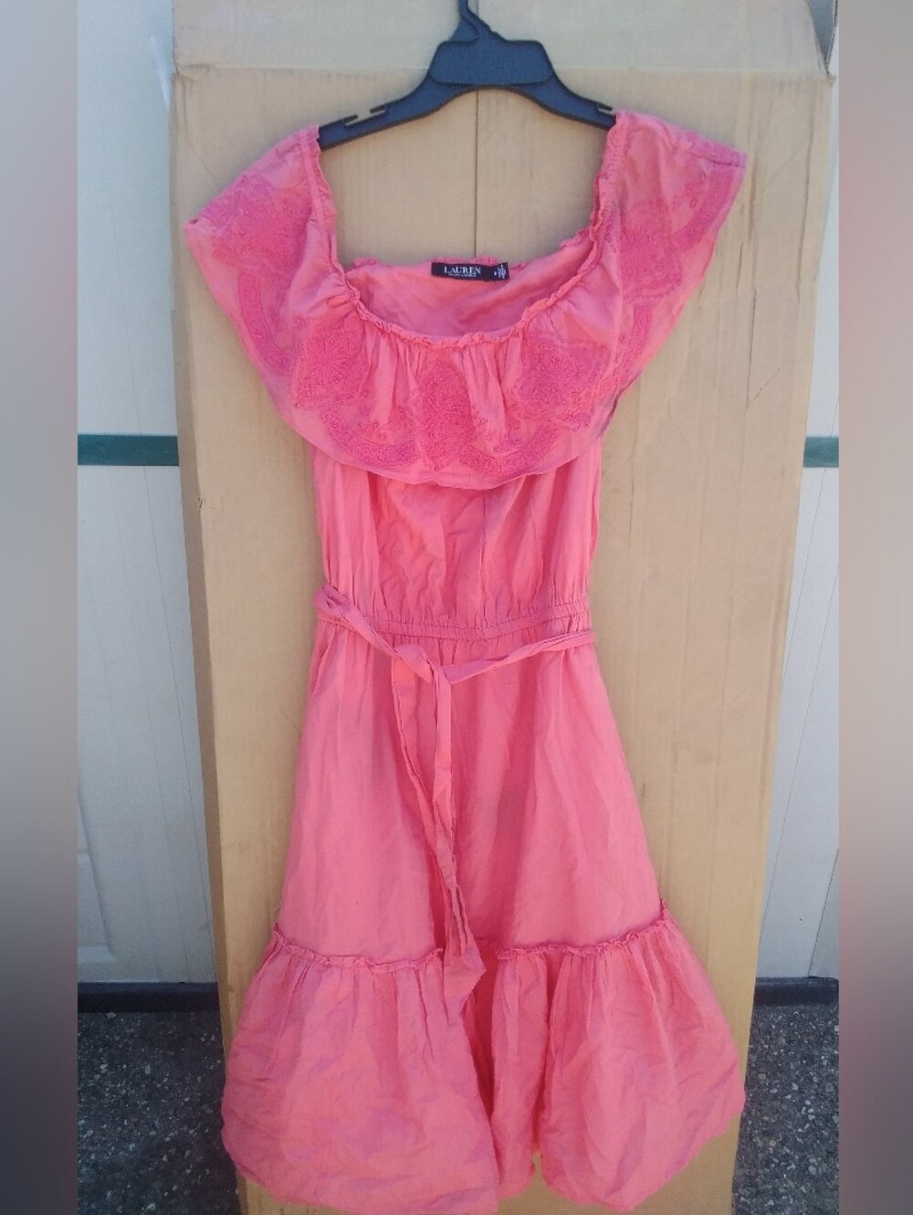 LRL Lauren Ralph Lauren Peasant Dress Belted Coral Cotton **AS IS FLAWS***